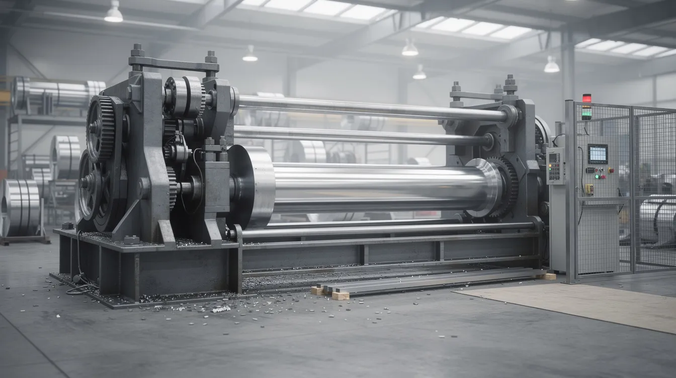 Die Abbildung zeigt eine industrielle Stahlziehmaschine, die einen glänzenden Stahlstab durch eine Matrize zieht. Der Fokus liegt auf der präzisen Bearbeitung des Stabstahls, der durch das Verfahren der Kaltumformung hergestellt wird und hohe Maßgenauigkeit sowie Oberflächenqualität aufweist.